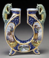 Henriot Quimper pottery horseshoe vase