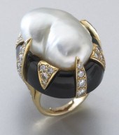 18K gold diamond black onyx and pearl