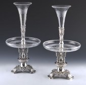 Pr. English silver plate and cut glass