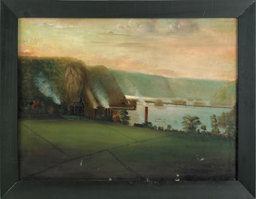 American oil on canvas primitive landscape