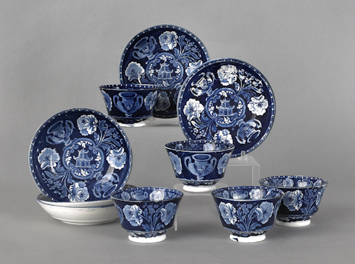 Set of five Historical blue Staffordshire