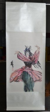 Chinese Silk Scroll Painting signed 1737a8