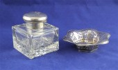 A George V silver mounted glass inkwell