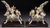 Chinese carved polychrome ivory warriors