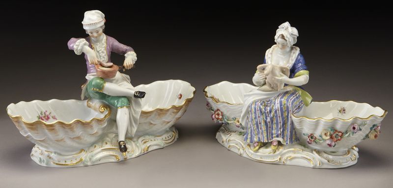Pr Meissen porcelain figural sweetmeat 173c80