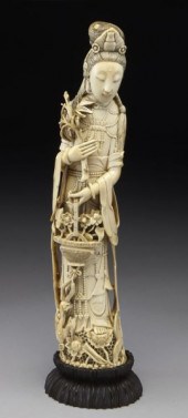 Chinese Qing carved ivory Guanyin holding(International