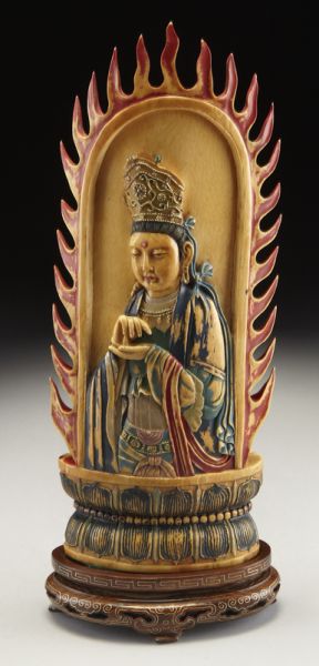Chinese polychrome carved ivory figure depicting(International