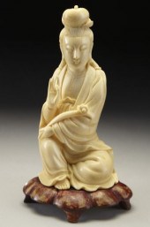 Chinese Qing carved ivory Guanyin one