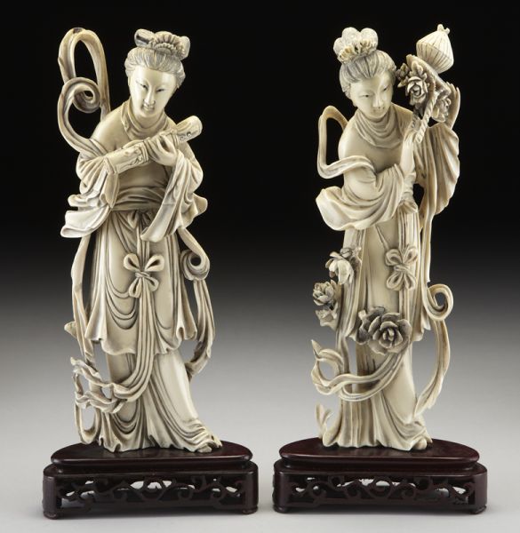 Pr Chinese carved ivory ladies 173e95