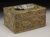 Chinese Ming jade inset brass box the