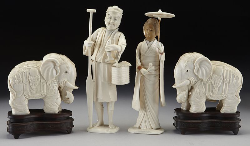 4 Pcs. Asian carved ivory including:(International