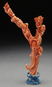 Chinese Qing carved red coral Guanyin