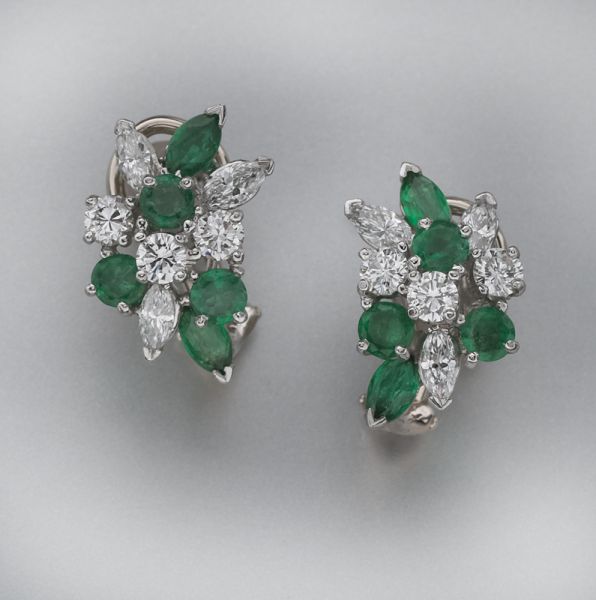 Oscar Heyman diamond and emerald earringshaving