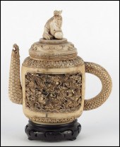 CHINESE CARVED IVORY TEAPOT. H:9 Condition: