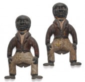 Pair of cast iron figural andirons late