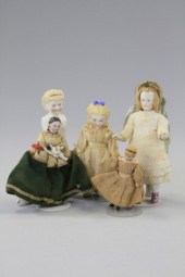 LOT OF FIVE SMALL PARIAN DOLLS Largest