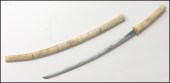 PAINTED BONE SWORD AND SCABBARD. Length: