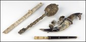 CARVED HORN DAGGER AND SCABBARD. With