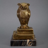 French Gilt Bronze Owl Form Bookend