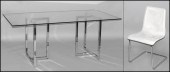 CHROME AND GLASS TOP DINING TABLE. Together