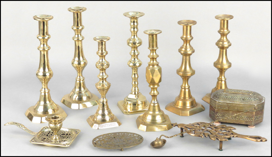 TWO PAIRS OF BRASS CANDLESTICKS  17839c