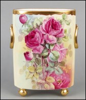 FRENCH GILT AND PAINTED PORCELAIN FOOTED