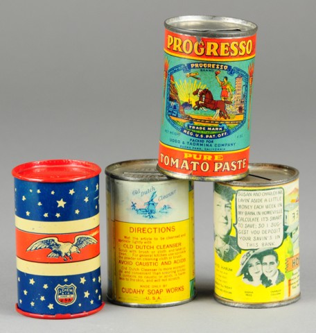 LOT OF FOUR TIN CAN STILL BANKS 178df9