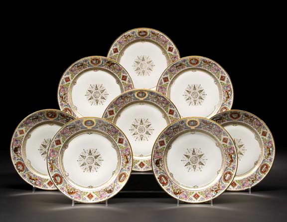 Rare Set of Eight Sevres Porcelain Dinner