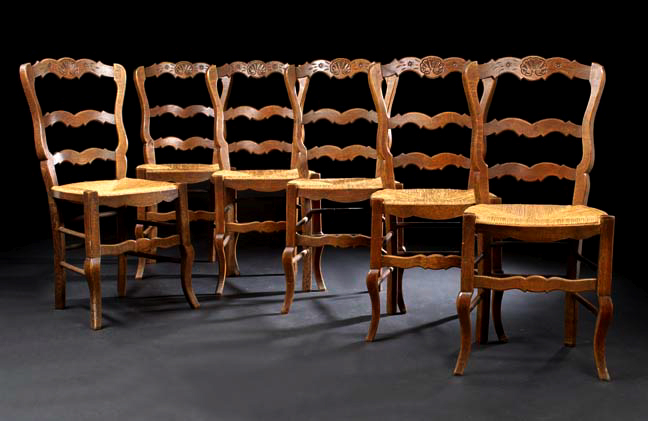 Suite of Six French Provincial Oak Sidechairs,