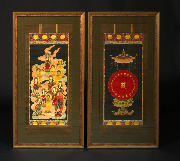 Good Pair of Framed Japanese Scrolls of the