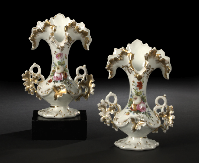 Small Pair of Franco-Bohemian Porcelain Two-Handled