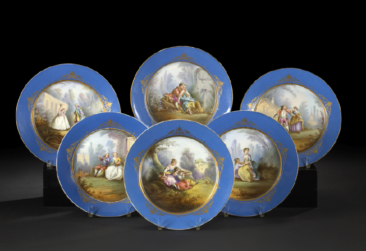 Set of Six Sevres Royal Blue Banded 2b9b1