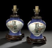 Pair of Chinese Mazarin Blue and Famille