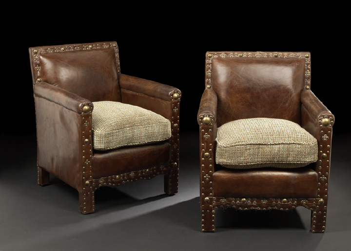 Pair of Edwardian Leather-Upholstered
