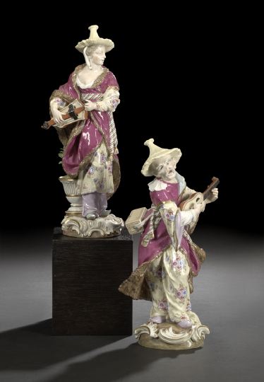 Large Pair of Meissen Porcelain Figures of
