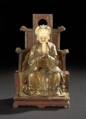 Rare Chinese Giltwood and Ivory Figure