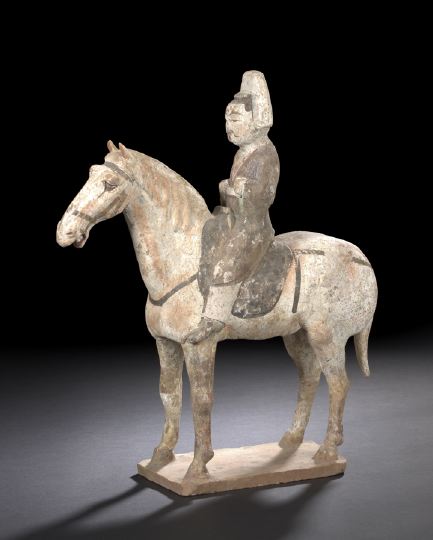 Chinese Painted Terra Cotta Equestrian 2bf54