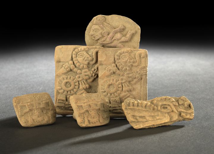 Six Pre Columbian Terra Cotta Stamps  2c4fd