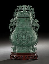 Large and Elaborate Chinese Carved Malachite