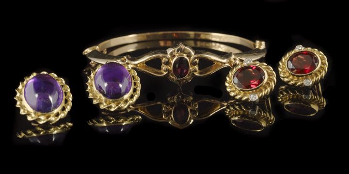 Group of Garnet and Amethyst Jewelry,