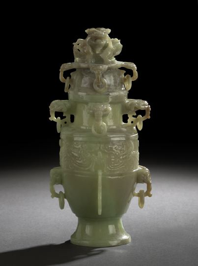 Chinese Carved Jade Covered Vase  2c9d2