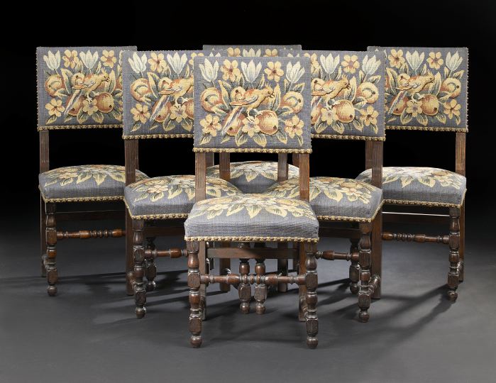 Suite of Six English Oak Sidechairs,  late