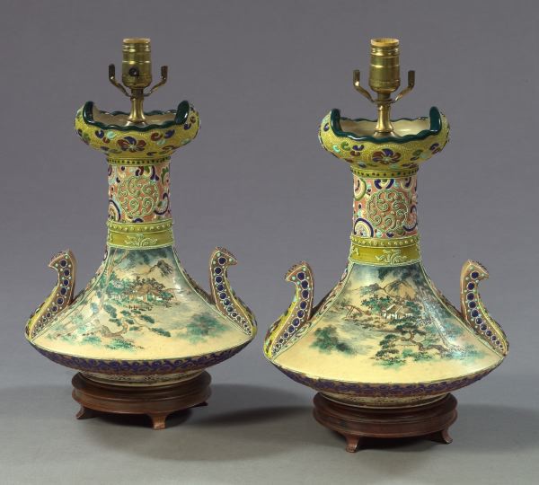 Pair of Japanese Two Handled Enameled 2d69a
