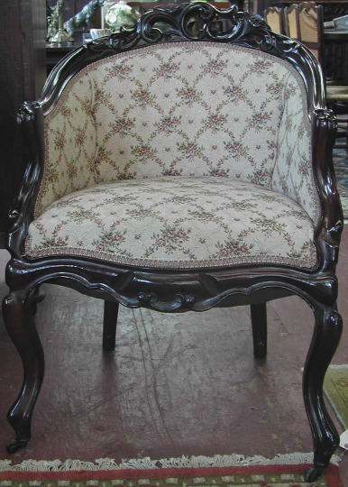 Rococo Revival Mahogany Barrel-Back Armchair,