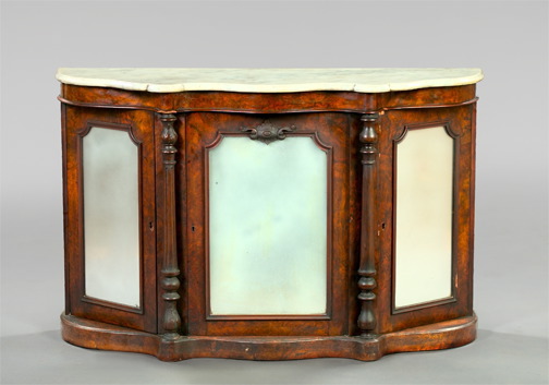 Austrian Burl Walnut and Marble-Top Console