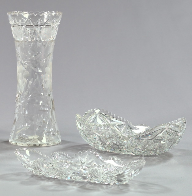 Three Pieces of American Brilliant-Cut Glass,