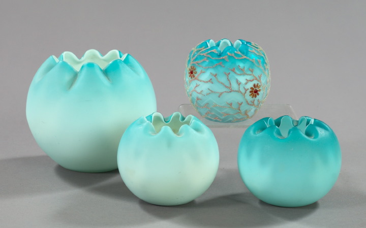 Collection of Four Blue Satin Glass Vases,