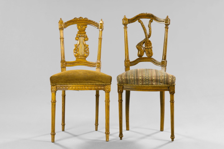 Near-Pair of Louis XVI-Style Oak Sidechairs,