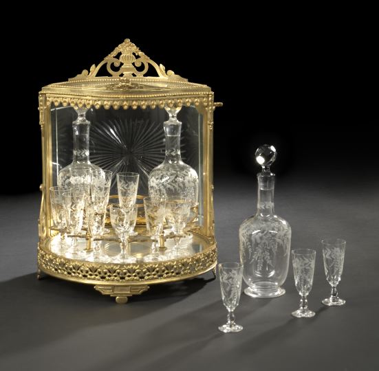 French Gilt-Brass and Cut and Mirrored Glass