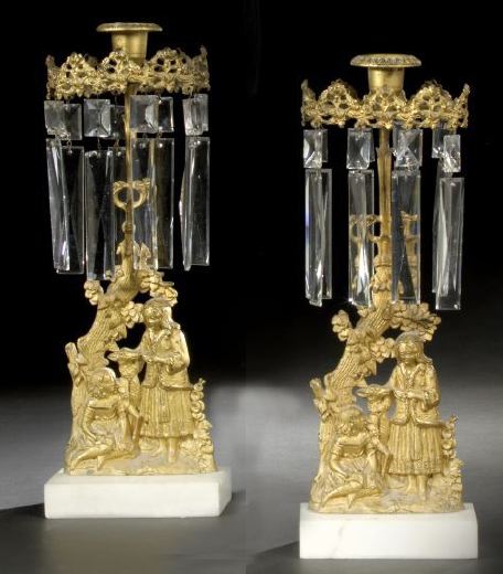 Pair of American Gilt-Lacquered Brass, Marble